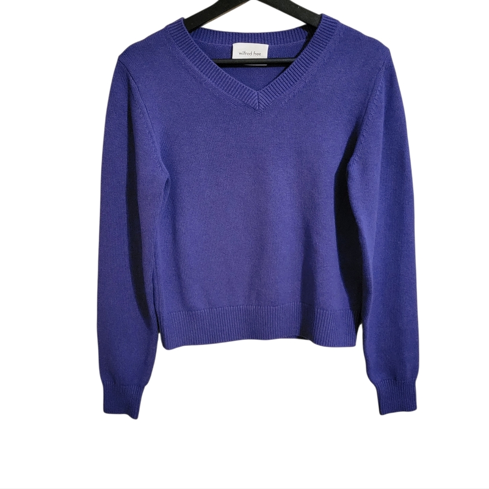 Wilfred Free Aritzia Purple Merino Wool Blend Cropped Sweater